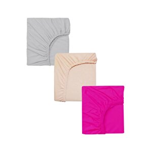 3 Adet 50 X 90 X 10 Cm Anne Yanı Lastikli Penye Kumaş Bebek Çarşafı Fuşya Çiçeği