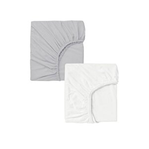 2 Adet 50 X 90 X 10 Cm Anne Yanı Lastikli Penye Kumaş Bebek Çarşafı Beyaz-Gri
