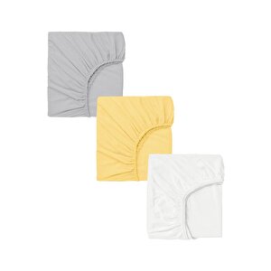 3 Adet Pamuklu Ve Lastikli 60 X 120 X 15 Cm Penye Bebek Çarşaf Sarı Beyaz