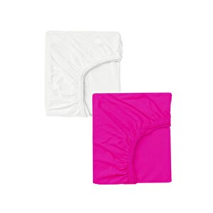 2 Adet 50 X 90 X 10 Cm Anne Yanı Lastikli Penye Kumaş Bebek Çarşafı Beyaz Fuşya