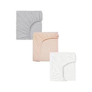 3 Adet 50 X 90 X 10 Cm Anne Yanı Lastikli Penye Kumaş Bebek Çarşafı Gri - Beyaz