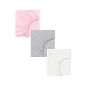 3 Adet 50 X 90 X 10 Cm Anne Yanı Lastikli Penye Kumaş Bebek Çarşafı Pembe Gri