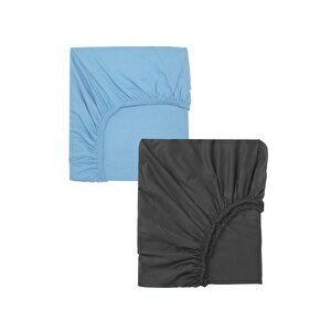 2 Adet Pamuklu Ve Lastikli 60 X 120 X 15 Cm Penye Bebek Çarşaf Antrasit-Mavi