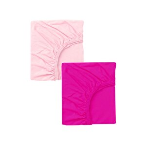 2 Adet Pamuklu Ve Lastikli 60 X 120 X 15 Cm Penye Bebek Çarşaf Fuşya Pembe