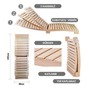 Bysay Ahşap Katlanabi̇li̇r Yatar Şezlong 3 Kademe Plaj Yataği Mi̇nder Dahi̇l (naturel - Yeşi̇l)