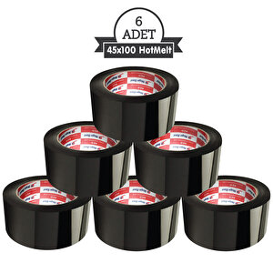 Koli Bandı 45mm.x100m. Siyah (6 ADET) Güçlü Yapışma | Hotmelt Kalite Siyah