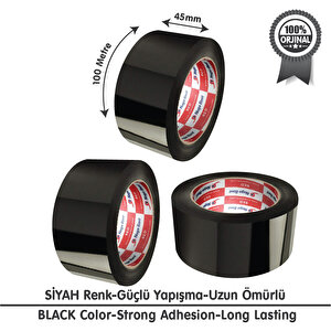 Koli Bandı 45mm.x100m. Siyah (6 ADET) Güçlü Yapışma | Hotmelt Kalite Siyah