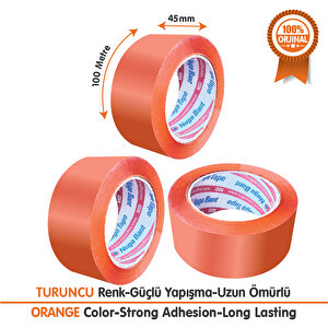Koli Bandı 45mm.x100m. Turuncu (6 ADET) Güçlü Yapışma | Hotmelt Kalite Turuncu