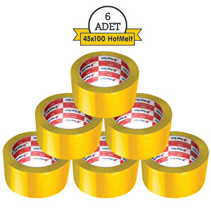 Koli Bandı 45mm.x100m. Sarı (6 ADET) Güçlü Yapışma | Hotmelt Kalite Sarı