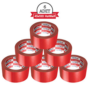 Koli Bandı 45mm.x100m. Kırmızı (6 ADET) Güçlü Yapışma | Hotmelt Kalite Kırmızı