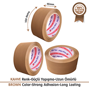 45x100 Kahverengi (taba)-(6adet) Hotmelt Güçlü Yapışkanlı Koli Bandı