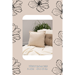 Kadife Kırlent Kılıfı Vizon Model Yastık Kılıfı 2 Adet 40 X 40 Cm