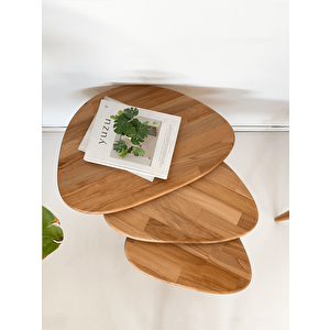 Doğal Masif Ahşap Damla Sehpa Seti - 3'lü Zigon Set Modern Ve Minimalist Sehpa Takımı Yan Sehpa, Orta Sehpa, Dekoratif Sehpa Kayın