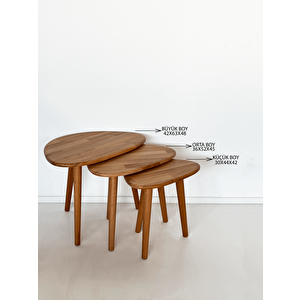 Doğal Masif Ahşap Damla Sehpa Seti - 3'lü Zigon Set Modern Ve Minimalist Sehpa Takımı Yan Sehpa, Orta Sehpa, Dekoratif Sehpa Kayın