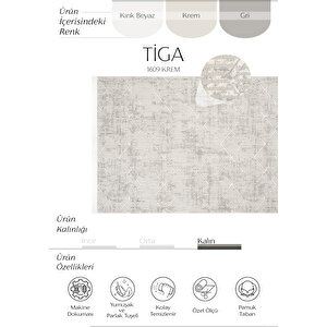 Tiga 1609 Krem Halı Yolluk Yatak Odası Halı Dokuma Salon Halısı Antre Koridor Halısı 120x180 cm