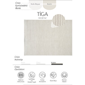 Tiga 1613 Beyaz Halı Yolluk Yatak Odası Halı Dokuma Salon Halısı Antre Koridor Halısı 100x450 cm