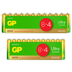 Gp Batteries G-tech Ultra Alkalin Aa Kalem 12’li Shrink Ve Aaa İnce 12’li Shrink, Toplam 24 Adet Pil