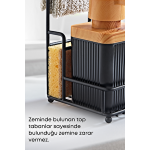 Metal Standlı Süngerli Tekli Siyah Ahşap Akrilik Bulaşık Deterjanı Sıvı Sabunluk 400 Ml-bez Askılığı