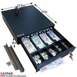 4 Banknot Gözlü Masa Altı Montaj Askılı, Pos Bağlantılı, Anahtardan Açılır Para Çekmecesi 33,5x37x9cm