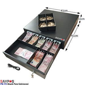7 Banknot Gözlü Yazarkasa Pos Bağlantılı Ve Anahtardan Açılır Büyük Para Çekmecesi 41x41x11cm