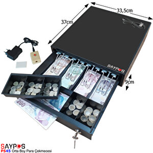 4 Banknot Gözlü Kolay Açma Buton Ve Adaptörlü, Anahtardan Açılır Orta Boy Para Çekmecesi 33,5x37x9cm