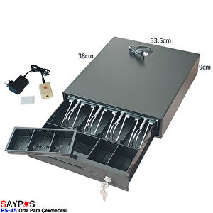 4 Banknot Gözlü Kolay Açma Buton Ve Adaptörlü, Anahtardan Açılır Orta Boy Para Çekmecesi 33,5x38x9cm