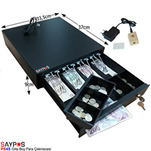 4 Banknot Gözlü Kolay Açma Buton Ve Adaptörlü, Anahtardan Açılır Orta Boy Para Çekmecesi 33,5x37x9cm