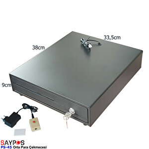 4 Banknot Gözlü Kolay Açma Buton Ve Adaptörlü, Anahtardan Açılır Orta Boy Para Çekmecesi 33,5x38x9cm