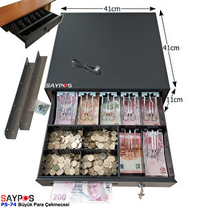 7 Banknot Gözlü Masa Altı Montaj Askılı, Pos Bağlantılı, Anahtardan Açılır Para Çekmecesi 41x41x11cm