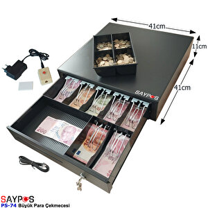 7 Banknot Gözlü Kolay Açma Buton Ve Adaptörlü, Anahtardan Açılır Para Çekmecesi 41x41x11cm