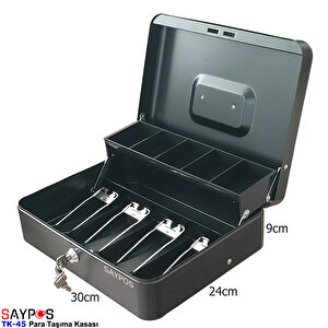 4 Banknot 5 Bozuk Para Gözlü Taşıma Kulplu Metal Para Kasası 30x24x9cm
