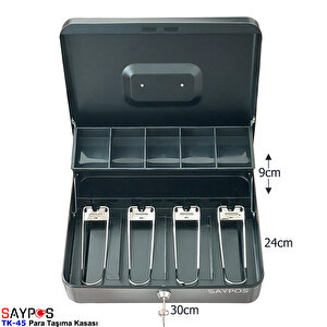 4 Banknot 5 Bozuk Para Gözlü Taşıma Kulplu Metal Para Kasası 30x24x9cm