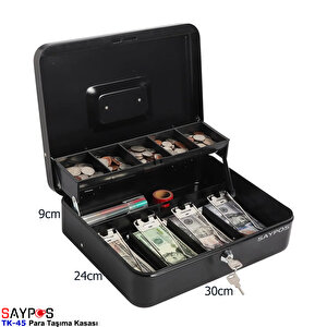 4 Banknot 5 Bozuk Para Gözlü Taşıma Kulplu Metal Para Kasası 30x24x9cm