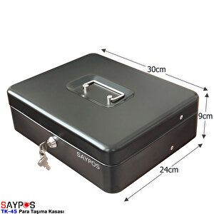 4 Banknot 5 Bozuk Para Gözlü Taşıma Kulplu Metal Para Kasası 30x24x9cm