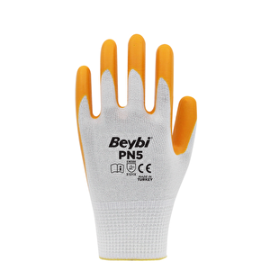Beybi Pn5 No: 10 Beyaz - Sarı Polyester Astarlı Nitril Eldiven 12 Çift