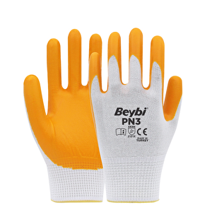 Beybi Pn3 No: 10 Beyaz - Sarı Polyester Astarlı Nitril Eldiven 12 Çift