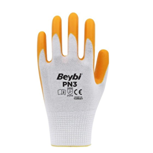 Beybi Pn3 No: 10 Beyaz - Sarı Polyester Astarlı Nitril Eldiven 12 Çift