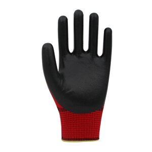 Beybi Pn5 No: 9 Kırmızı - Siyah Polyester Astarlı Nitril Eldiven 12 Çift