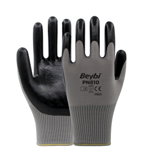 Pn810 Siyah Gri No: 10 Polyester Astarlı Nitril Eldiven 12 Çift