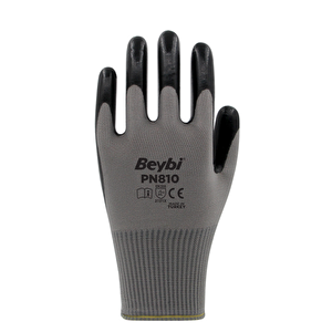 Pn810 Siyah Gri No: 10 Polyester Astarlı Nitril Eldiven 12 Çift