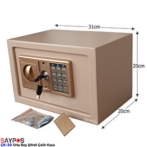 Şık Tasarımlı Orta Boy Şifreli Çelik Kasa, Elektronik Tuşlu Değerli Eşya Ve Para Kasası 31x20x20cm