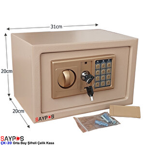 Şık Tasarımlı Orta Boy Şifreli Çelik Kasa, Elektronik Tuşlu Değerli Eşya Ve Para Kasası 31x20x20cm