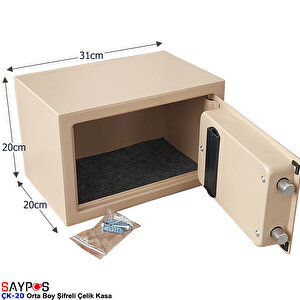 Şık Tasarımlı Orta Boy Şifreli Çelik Kasa, Elektronik Tuşlu Değerli Eşya Ve Para Kasası 31x20x20cm