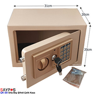 Şık Tasarımlı Orta Boy Şifreli Çelik Kasa, Elektronik Tuşlu Değerli Eşya Ve Para Kasası 31x20x20cm