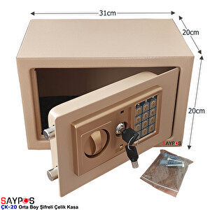 Şık Tasarımlı Orta Boy Şifreli Çelik Kasa, Elektronik Tuşlu Değerli Eşya Ve Para Kasası 31x20x20cm