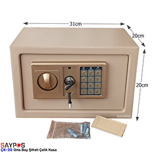 Şık Tasarımlı Orta Boy Şifreli Çelik Kasa, Elektronik Tuşlu Değerli Eşya Ve Para Kasası 31x20x20cm