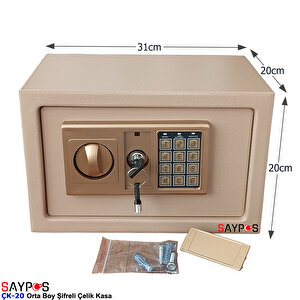 Şık Tasarımlı Orta Boy Şifreli Çelik Kasa, Elektronik Tuşlu Değerli Eşya Ve Para Kasası 31x20x20cm