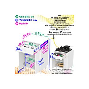 Birce Xl-70 X 87 X 48 Cm Kapaklı Set Ocak Altı Çok Amaçlı Mutfak & Banyo Dolabı