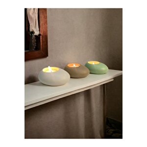 Three Drops Minimal Dekoratif Beton Tealight Mumluk 3'lü Set  Alaçatı-vizon-mint Yeşili