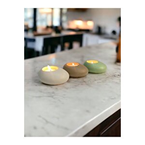 Three Drops Minimal Dekoratif Beton Tealight Mumluk 3'lü Set  Alaçatı-vizon-mint Yeşili